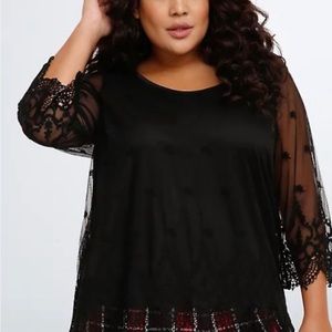 Torrid Size 1 black embroidered lace top.